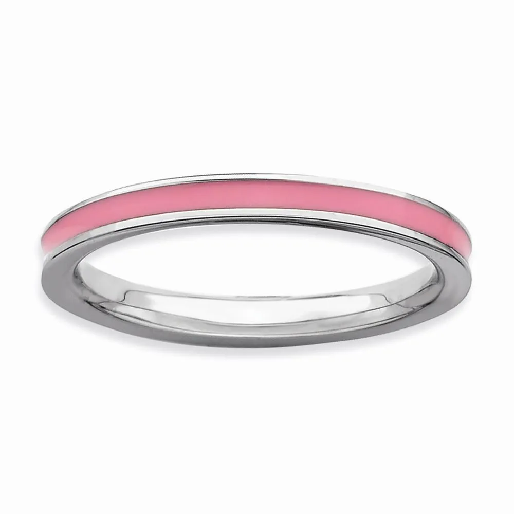 Sterling Silver Pink Enameled 2.25MM Ring