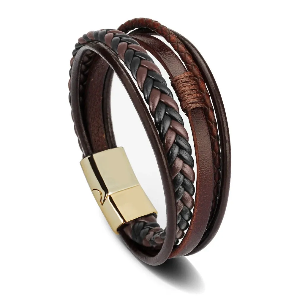 Trendy Leather 21CM  Bracelets For Men Multilayer Bracelet Stainless Steel  Braided Rope Bracelets for Male Female Jewelry Gifts