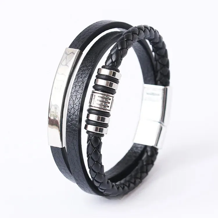 Trendy Leather 21CM  Bracelets For Men Multilayer Bracelet Stainless Steel  Braided Rope Bracelets for Male Female Jewelry Gifts