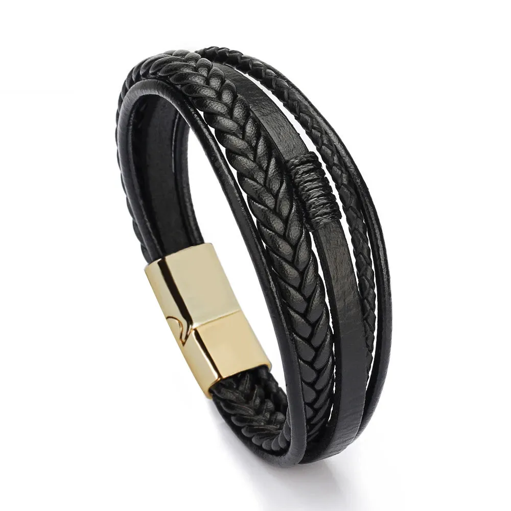 Trendy Leather 21CM  Bracelets For Men Multilayer Bracelet Stainless Steel  Braided Rope Bracelets for Male Female Jewelry Gifts