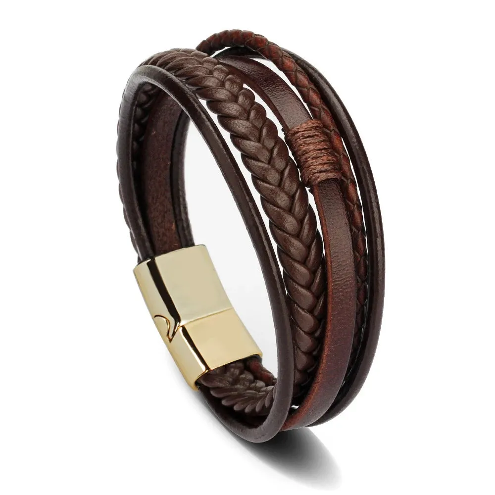 Trendy Leather 21CM  Bracelets For Men Multilayer Bracelet Stainless Steel  Braided Rope Bracelets for Male Female Jewelry Gifts