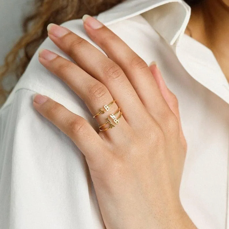 Two Letter Rings - Couple 2 Letter Initial Rings, Gold 2 Letter Initial Rings by Cushy Pups