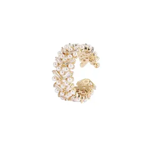 VAIGE Luxurious Adjustable Gold Color Pearl Zircon Ring - Jewelry for Parties and Special Occasions