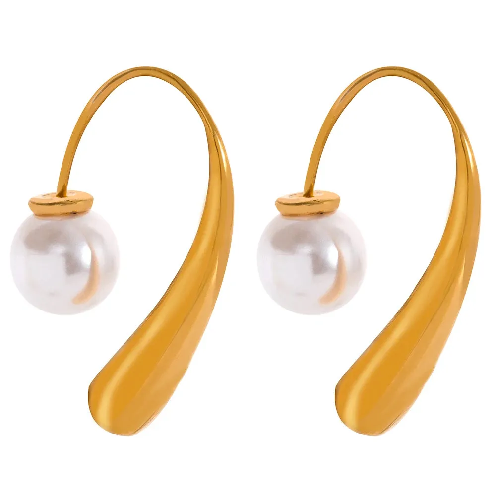 VAIGE Waterproof Chic Drop Earrings with Imitation Pearls and 18K Gold Plated Stainless Steel, Trendy Geometric Fashion Jewelry