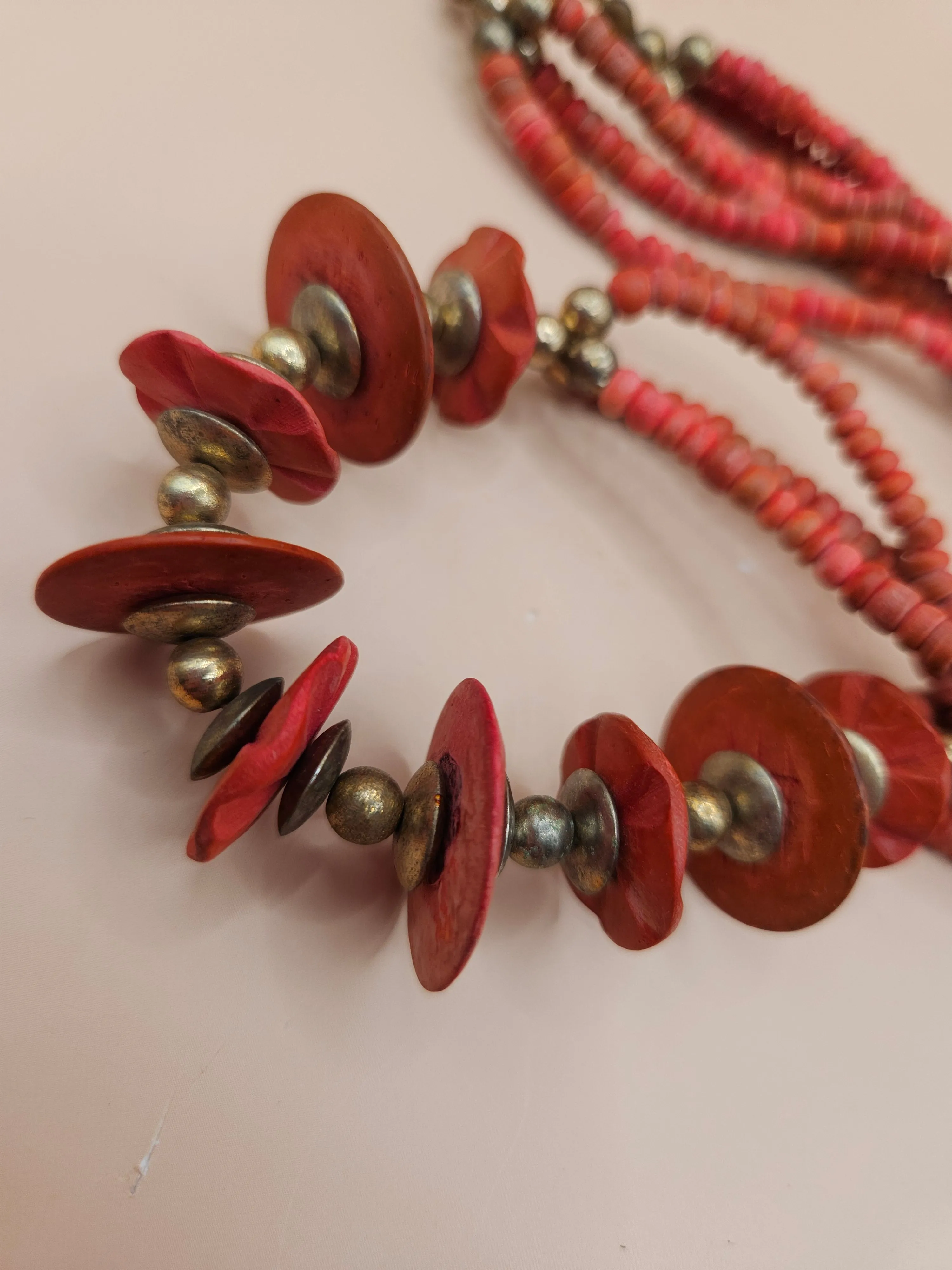 Vintage Art Deco Red Bead Necklace - 12.5" Length Elegant Jewelry