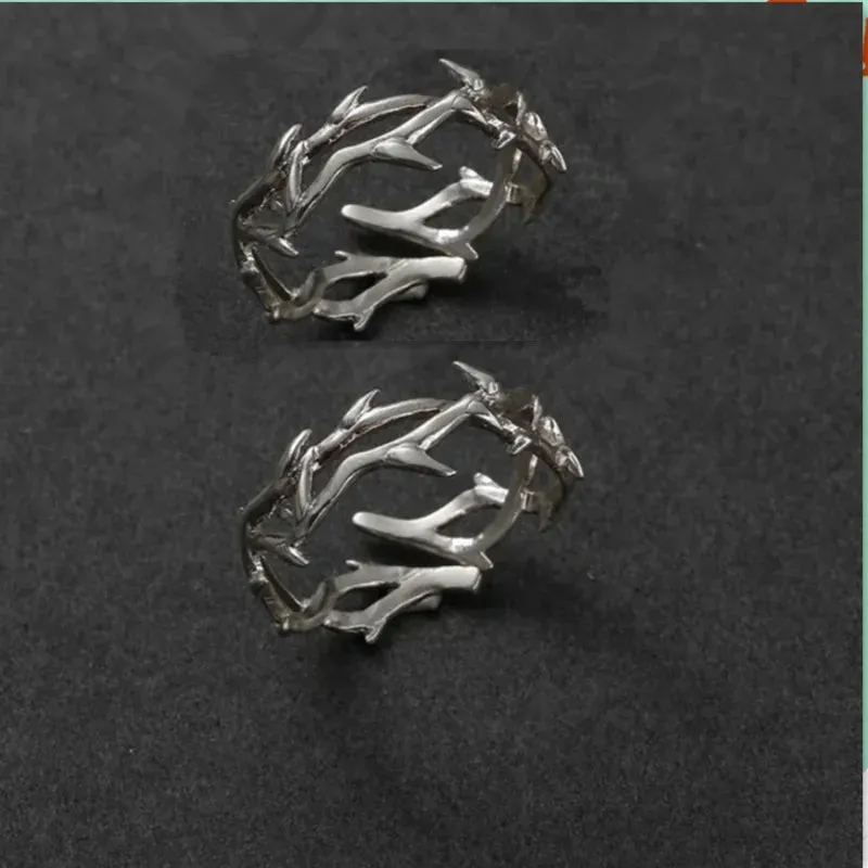 Vintage Goth Thorny Rose Couple Rings for Men Women Charm Irregularity Opening Stainless Steel Punk Finger Ring Jewelry Y2k Gift