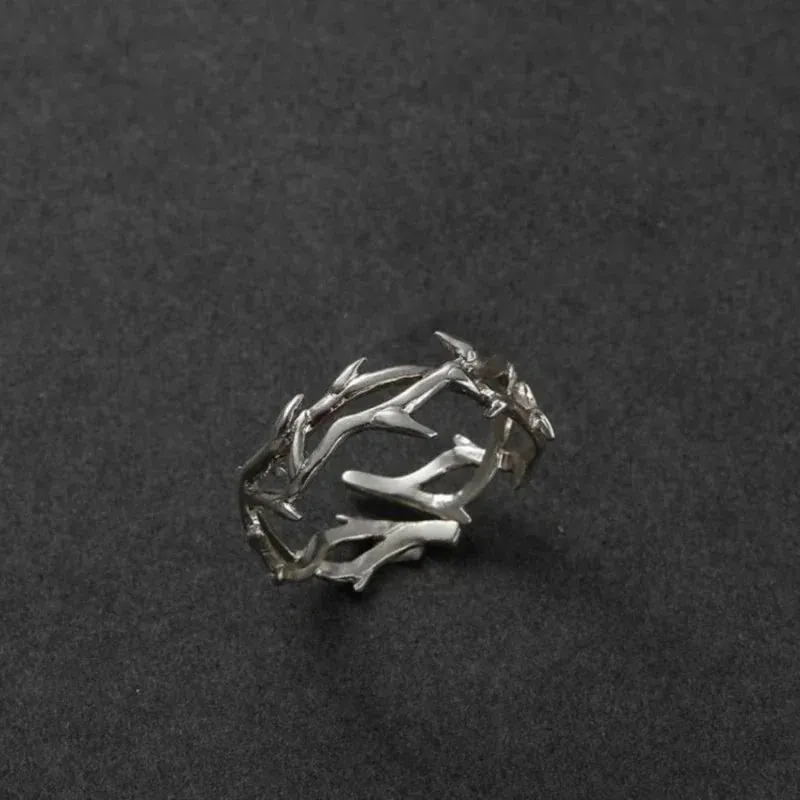 Vintage Goth Thorny Rose Couple Rings for Men Women Charm Irregularity Opening Stainless Steel Punk Finger Ring Jewelry Y2k Gift