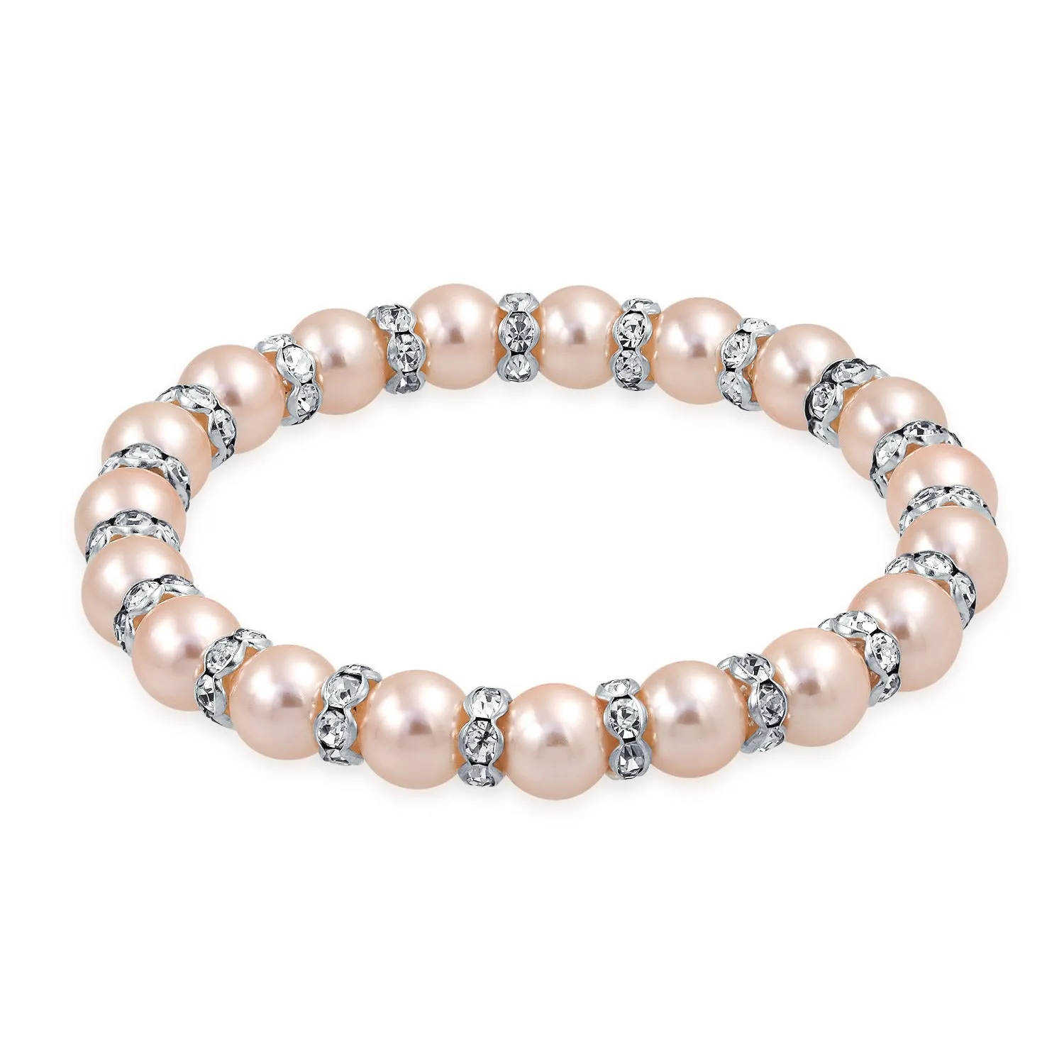 White Pink Black Simulated Pearl Stretch Bracelet with Crystal Rondelle Spacers