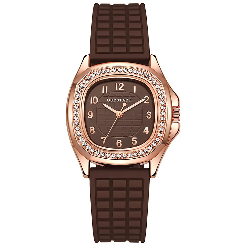 Women casual digital square diamond silicone quartz women's watch