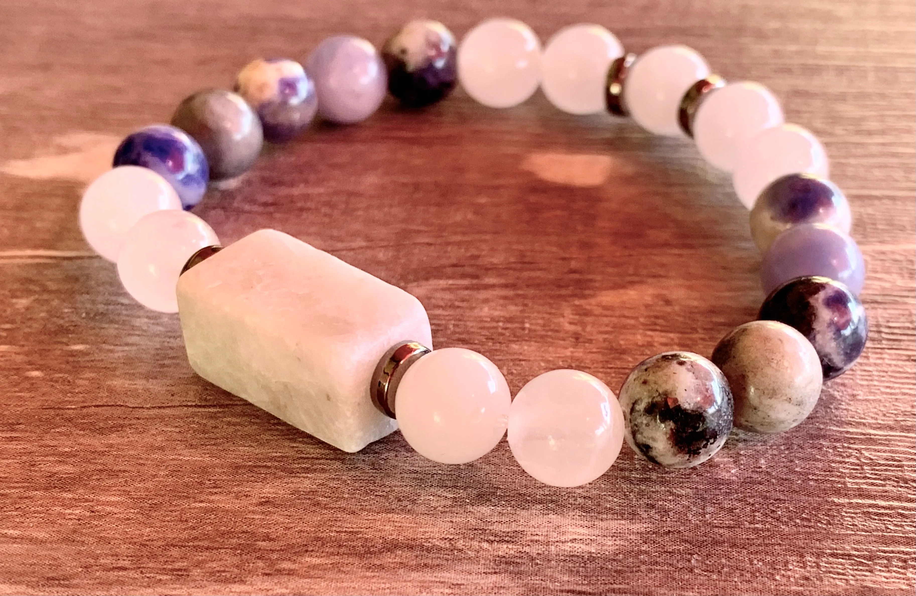 Wren Handmade Amazonite, Jade, Sodalite, White Quartz, and Black Tourmaline Expandable Bracelets